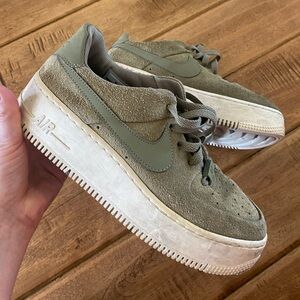 Nike platform AF1s - green suede. size 8.